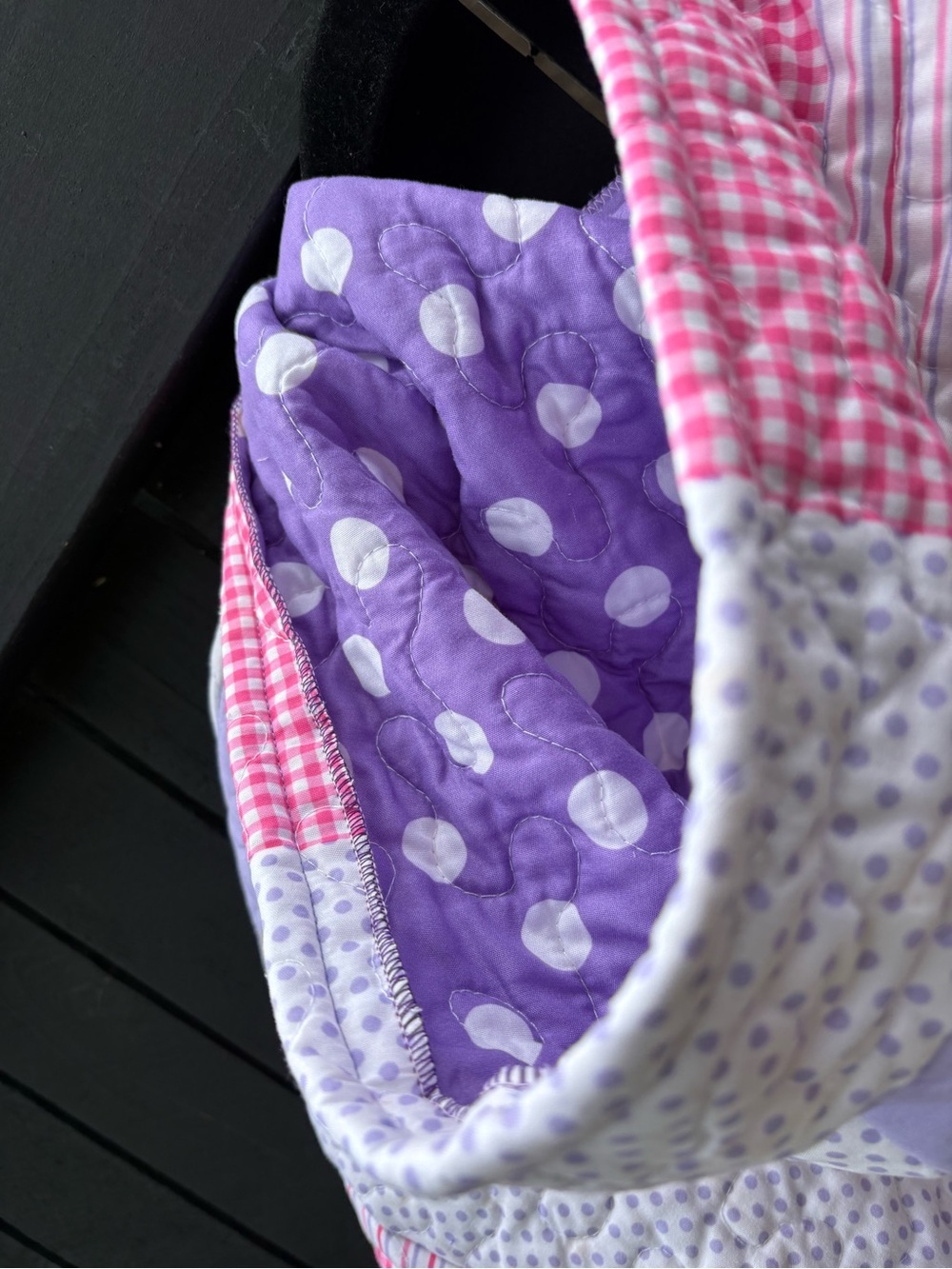 Women’s  Pink & Lavender Patchwork Hooded Pullover, Upcycled - Picture 11 of 16